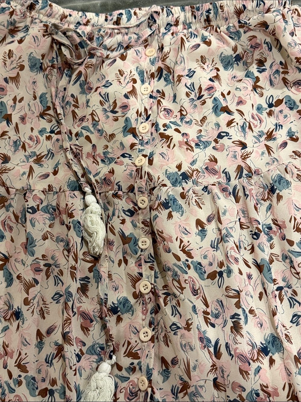 SHEIN Cream Floral Tiered Maxi Skirt with Blue & Pink Accents - Picture 2 of 2